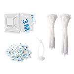 SZXULI 200Pcs White Cable Ties Set 120mm/150mm and 100Pcs Strong Self Adhesive Base Pads, Pack Heavy Duty Tie Wraps, UV-resistant, Nylon Plastic Zip Tie for Home Office Garage Workshop