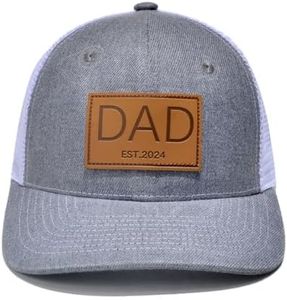 YvoneDBrownn Genuine Leather Patch Trucker Hats - Dad Est 2024 PAPA Baseball Cap - Perfect New Father Gift for Baby Gray/White