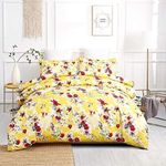 DaDa Bedding Radiant Sunshine Yellow Floral Duvet Cover - Hummingbirds Red Flowers Garden w/Pillow Cases - Bright Vibrant Multi-Colorful Very Soft Comforter Cover w/Corner Ties - Full - 3-Pieces