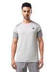 TECHNOSPORT Men's Polyester Slim Fit Raglan Sleeve T-Shirt for Gym, Workout and Regular Use - (MTP749LGM_Light Grey_M)