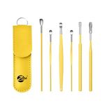 Zabb 6 Pcs Ear Wax Cleaner - Resuable Ear Cleaner Tool Set with Storage Storage Leather Pouch - Ear Wax Remover Tool Kit with Ear Curette Cleaner (Yellow, Color)