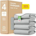 IMPROVIA® Washable Underpads, Heavy Absorbency Reusable Incontinence Pads for Kids, Adults, Elderly, and Pets - Waterproof Protection for Bed, Sofa, Furniture, Floor Gray & White (4 Pack - 18x24)