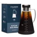 Airtight Cold Brew Iced Coffee Maker and Tea Infuser with Spout - 1.5L Ovalware RJ3 Brewing Glass Carafe with Removable Stainless Steel Filter (1.5 Liter)