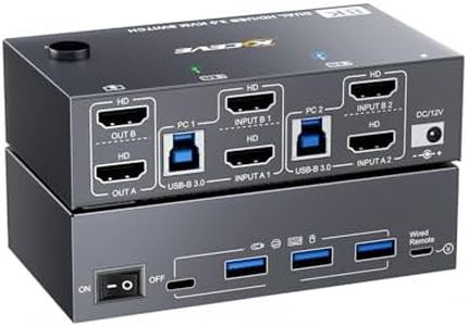 8K Dual Monitor HDMI 2.1 KVM Switch 2 Monitors 2 Computers 8K@60Hz/4K@144Hz USB 3.0 2 in 2 Out HDMI KVM Switcher with 3 USB-A+ 1 USB-C Ports, Wired Remote and USB Cables Included