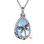 Dragonfly Urn Necklace for Ashes Sterling Silver Moonstone Cremation Jewellery for Women