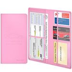 wisdompro Driving Licence Holder Car Registration and Insurance Document Holder - PU Leather Vehicle Paperwork Wallet Case Organizer for Car Documents and Cards - Pink