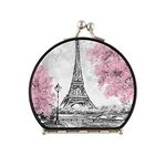 xigua Vintage Paris Eiffel Tower and Pink Tree Compact Makeup Mirror with Magnification Lens, Portable Travel Makeup Mirror, Elegant Handheld Folding Mirror for Handbag, Purse, Pocket