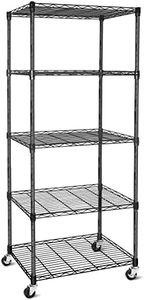 Pusalxl 5-Shelf Adjustable,Storage Shelves,Heavy Duty Storage Shelving Unit on Wheel Casters,Shelves for Storage Wire Shelving，Black (23.7L x 13.7W x 61H)