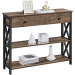 Yaheetech Console Table with Drawer for Entryway, Narrow Entry Table for Living Room with Drawer & Open Storage Shelves, Industrial Wood Hallway Sofa Table with Stable Metal Support, Taupe Wood