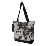 NGIL Medium Top Zipper Closure Canvas Tote Shopping Bag with Attached Matching Coin Purse For Teachers, Moms, Students and Nurses, Modern Cow Print-black