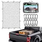 Cargo Net for Pickup Truck Bed,3'x4'Elastic Bungee Cargo Net for Truck Universal Car Organizer Net for Large Loads,with 12 Tangle-Free Clip Carabiners and 1 Storage Bag Small