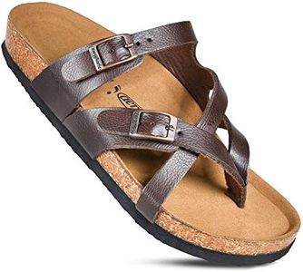 AEROTHOTIC Memory Foam Cork Footbed Slides for Women Sandals with +Comfort & Arch Support (Celestis Brown, Size 9)