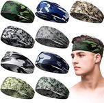 Sweatbands, Workout Sport Headbands for Men Camo Sweat Absorbing Headband Wide Sweatband for Head Basketball Football Cycling Running Yoga, 4.7 x 9.8 Inch (Mixed Style)