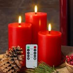 Eywamage Red Christmas Flameless Pillar Candles with Remote, Battery Operated LED Wax Candles Set of 3