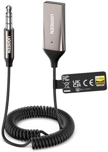 UGREEN Aux Bluetooth 6.0 Adapter LDAC Auto Bluetooth Empfänger mit Hi-Res Gold Zertifizierung für Sprachanrufe und drahtlose Musikwiedergabe, kompatibel mit 3,5mm Autolautsprechern und Verstärkern