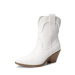 DREAM PAIRS Women's Cowboy Ankle Boots Western Fashion Cowgirl Mid-Calf Boots Low Chunky Block Heel Pointed Toe Fall Booties Shoes,Size 8,White,SDAB2302W