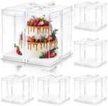 Cididu 6 Pcs Clear Cake Box with Ribbon 2-Layer 10x10x10 Inch, Transparent Cake Carrier Box with Lids, PET Tall Cake Packaging Boxes, Clear Gift Boxes for Birthday, Wedding and Festival Party