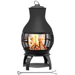 BALI OUTDOORS Fire Pit Wood Burning Chiminea Outside Fireplace Patio Small Firepit, Size 17.7" W x 35.6" H, Brown-Black