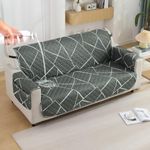 HOKIPO Polyester Quilted Printed Waterproof Sofa Cover Mat For 3 Seater Sofa With Pockets On Armrest Cover - Abstract Geometric Shadow Grey (NEW-AR-5228-P2)