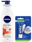 NIVEA Body Lotion, Extra Whitening Cell Repair SPF 15, For All Skin Types, 400ml & NIVEA Lip Balm, Original Care, 4.8g