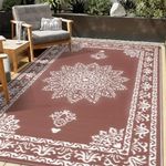 Yamaziot Outdoor Rug 6x9 Ft Waterproof Reversible Plastic Rug for Patio, UV Resistant Portable RV Camping Carpet, Bohemian Indoor Outdoor Rug for Porch, Deck, Balcony, Brown&White