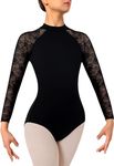 DANSHOW Womens Lace Ballet Leotard for Dance Long Sleeve Mock Neck, Adult’s Water-drop Hollow Back Gymnastics Leotard Dancewear(XJ7029-06-S)