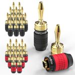 FosPower Deadbolt Banana Plugs 12 Pairs / 24 pcs, Screwless Type 24k Gold Plated Banana Speaker Plug Connectors for Speaker Wire, Home Theater, Audio/Video Receiver and Sound Systems