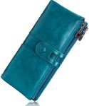 Roulens Genuine Leather Women's Wallets,Multi-Function Slim Bifold Zipper Clutch Purse,Large Capacity Card Holder with RFID Blocking