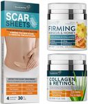 Scar Sheets, Collagen and Retinol Cream & Hibiscus and Honey Cream - Surgery Scars Removal Treatment - Anti Aging & Anti Wrinkle Lotion - Skin Tightening for Neck & Face - Made in USA