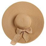 Bamboopack Women Big Bowknot Wide Brim Straw Hat Floppy Foldable Roll up Cap Summer Beach Sun Hat UPF 50+