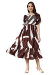 KZULLY Women's Crepe A-Line Midi Dress (1001-Brush-Coffee-XL_Brown