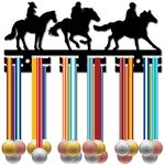 CREATCABIN Equestrian Medal Hanger Display Riding Medal Holder Rack Black Acrylic Medal Stand Frame with 12 Hooks 3 Rows Hanging Medals Wall Mounted Hanger Rack Organizer for Dancer Runner 11.4x5Inch