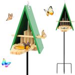 2024 New Butterfly House and Feeder for Outside, Wooden Butterfly House with Metal Stake for Garden, Natural Butterfly Habitat with Butterfly Puddler on The Floor or Hanging on Tree Wall