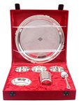 Indian Art Villa Embossed Design Silver Plated 7 Pieces Dinner Set with Gift Box, Diwali Gift Set, 12" Inch Thali Diameter