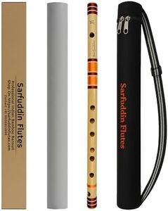 Sarfuddin Flutes C Natural Medium Bamboo Flute Bansuri Professional Tuned 440hz Size 19 Inches Brown And Orange Color Thread Combination With Black Carry Bag
