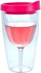 Southern Homewares Wine Tumbler 10oz Insulated Vino Double Wall Acrylic With Pink Drink Through Lid Wine 2Go