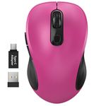 WisFox 2.4G Wireless Mouse for Laptop, Ergonomic Computer Mouse with USB Receiver and Type-C Adapter, 3 Adjustable Levels, 6 Button Cordless Wireless Mice for Windows Mac PC Notebook (Fuchsia)