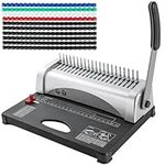 FLK Tech Comb Binding Machine 21-Holes 450 Sheets Comb Paper Punch Binder with Starter Set 100 PCS 3/8'' Comb Binding Spines for Letter Size, A4, A5 or Smaller Size Office Documents