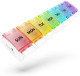 Fullicon Daily Pill Organizer with Large Compartment Weekly Pill Box Case with Unique Push-Button Pop Open Design - Rainbow