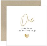 Old English Co. One Year Down Forever To Go Wedding Anniversary Card for Husband or Wife - Special Gold Foil 1st Anniversary Celebration Card - Paper First Anniversary | Blank Inside Envelope