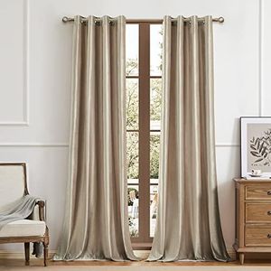 BULBUL Champagne Curtains 84 inch Length- 2 Panels Velvet Living Room Beige Blackout Window Drapes Curtains Thermal Insulated Room Darkening Decor Grommet Curtains for Bedroom