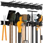 Sttoraboks Garage Tool Storage Rack, Heavy Duty Garage Storage Organizer Rack System,Wall Mounted Tool with 8 double hooks, 3 rails, Garden Yard Tools Hanger Rack for Ski Gears,Broom,Mop,Rake,Shovel