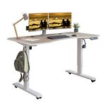 Jceet Adjustable Height Electric Standing Desk - 55 x 30 Inch Sit Stand Computer Desk with Splice Board, Stand Up Desk Table for Home Office, White Frame/Oak Top(with Radian)