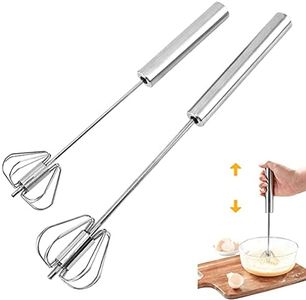2 Batidores De Huevos, Batidor Manual Semiautomático Multifuncional De Acero Inoxidable, Batidor De Leche, Batidor Giratorio Para Utensilios De Cocina (12 Pulgadas + 10 Pulgadas)