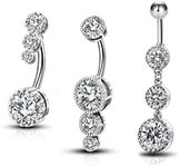 OUFER 3PCS Belly Button Rings Clear CZ 316L Surgical Steel Belly Rings Dangle Navel Rings Belly Rings Belly Piercing Jewelry