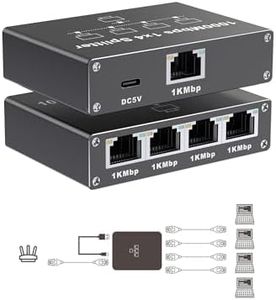 FSKY Gigabit Ethernet Splitter 1 to 4, Aluminium LAN Splitter 1000Mbps RJ45 Ethernet Switch Network Splitter with USB C Power Cable for Cat5/5e/6/7/8 (Gigabit Ethernet Splitter 1 to 4)