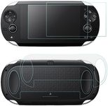 AFUNTA Screen Protector Films for Sony Playstation Vita 1000, 2 Pack (4 Pieces) Tempered Glass Films for Screen and Pet Films for the Back, PS Vita PSV 1000 Accessory