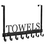 Over Door Hook, Towel Holder for Bathroom Door, Over The Door Towel Hanger, Wall Mount Black Towel Rack for Bedroom Kitchen, 8 Hooks