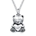 Quiges Stainless Steel Memorial Ash Holder Teddy Bear Pendant for Cremation Urn Keepsake with Adjustable Cable Chain Necklace 46 to 52 cm