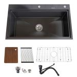 MEJE 31.5 Inch Drop-in Large Single Bowl,11 Gauge,304 Stainless Steel Workstation Kitchen Sink, Anthracite Black Color